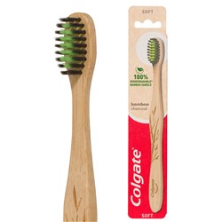 Colgate Manual Toothbrush - Bamboo Handle - Charcoal Brush - Soft Bristles, 6-Pack