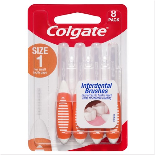 Colgate Interdental Brushes - Size 1 - 8 Brushes per Pack, 6-Packs